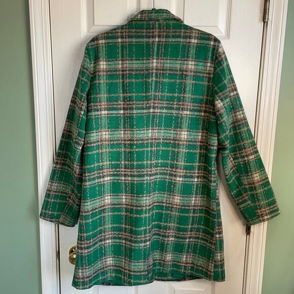 &Merci Plaid Knit Coat Collar Notched Lapel Sz L Lined Pockets Preppy Academia - Picture 3 of 11